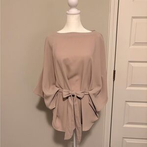 Hayden Women's Blouse in Soft Beige with Tie Waist